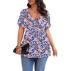 image:imagePOSESHE Womens Plus Size Tops 2026 Summer Short Sleeves Tunic Tops Casual VNeck Wrap Shirts Cute Dressy Work Blouses L4XLBlue Pink Floral