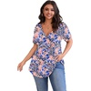 image:imagePOSESHE Womens Plus Size Tops 2026 Summer Short Sleeves Tunic Tops Casual VNeck Wrap Shirts Cute Dressy Work Blouses L4XLBlue Pink Floral