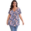 image:imagePOSESHE Womens Plus Size Tops 2026 Summer Short Sleeves Tunic Tops Casual VNeck Wrap Shirts Cute Dressy Work Blouses L4XLBlue Pink Floral