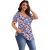 image:imagePOSESHE Womens Plus Size Tops 2026 Summer Short Sleeves Tunic Tops Casual VNeck Wrap Shirts Cute Dressy Work Blouses L4XLBlue Pink Floral