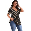 image:imagePOSESHE Womens Plus Size Tops 2026 Summer Short Sleeves Tunic Tops Casual VNeck Wrap Shirts Cute Dressy Work Blouses L4XLGeometry Black