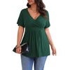 image:imagePOSESHE Womens Plus Size Tops 2026 Summer Short Sleeves Tunic Tops Casual VNeck Wrap Shirts Cute Dressy Work Blouses L4XLGreen