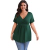 image:imagePOSESHE Womens Plus Size Tops 2026 Summer Short Sleeves Tunic Tops Casual VNeck Wrap Shirts Cute Dressy Work Blouses L4XLGreen