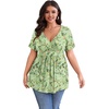 image:imagePOSESHE Womens Plus Size Tops 2026 Summer Short Sleeves Tunic Tops Casual VNeck Wrap Shirts Cute Dressy Work Blouses L4XLGreen White Floral