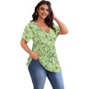 image:imagePOSESHE Womens Plus Size Tops 2026 Summer Short Sleeves Tunic Tops Casual VNeck Wrap Shirts Cute Dressy Work Blouses L4XLGreen White Floral