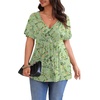 image:imagePOSESHE Womens Plus Size Tops 2026 Summer Short Sleeves Tunic Tops Casual VNeck Wrap Shirts Cute Dressy Work Blouses L4XLGreen White Floral