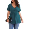 image:imagePOSESHE Womens Plus Size Tops 2026 Summer Short Sleeves Tunic Tops Casual VNeck Wrap Shirts Cute Dressy Work Blouses L4XLGrey Blue