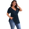 image:imagePOSESHE Womens Plus Size Tops 2026 Summer Short Sleeves Tunic Tops Casual VNeck Wrap Shirts Cute Dressy Work Blouses L4XLNavy Blue