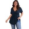 image:imagePOSESHE Womens Plus Size Tops 2026 Summer Short Sleeves Tunic Tops Casual VNeck Wrap Shirts Cute Dressy Work Blouses L4XLNavy Blue