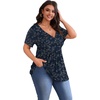 image:imagePOSESHE Womens Plus Size Tops 2026 Summer Short Sleeves Tunic Tops Casual VNeck Wrap Shirts Cute Dressy Work Blouses L4XLNavy White Floral