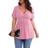 image:imagePOSESHE Womens Plus Size Tops 2026 Summer Short Sleeves Tunic Tops Casual VNeck Wrap Shirts Cute Dressy Work Blouses L4XLPink Red
