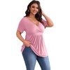 image:imagePOSESHE Womens Plus Size Tops 2026 Summer Short Sleeves Tunic Tops Casual VNeck Wrap Shirts Cute Dressy Work Blouses L4XLPink Red