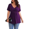 image:imagePOSESHE Womens Plus Size Tops 2026 Summer Short Sleeves Tunic Tops Casual VNeck Wrap Shirts Cute Dressy Work Blouses L4XLPurple