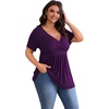 image:imagePOSESHE Womens Plus Size Tops 2026 Summer Short Sleeves Tunic Tops Casual VNeck Wrap Shirts Cute Dressy Work Blouses L4XLPurple