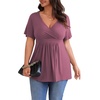 image:imagePOSESHE Womens Plus Size Tops 2026 Summer Short Sleeves Tunic Tops Casual VNeck Wrap Shirts Cute Dressy Work Blouses L4XLPurple Red