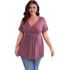 image:imagePOSESHE Womens Plus Size Tops 2026 Summer Short Sleeves Tunic Tops Casual VNeck Wrap Shirts Cute Dressy Work Blouses L4XLPurple Red