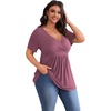 image:imagePOSESHE Womens Plus Size Tops 2026 Summer Short Sleeves Tunic Tops Casual VNeck Wrap Shirts Cute Dressy Work Blouses L4XLPurple Red