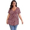 image:imagePOSESHE Womens Plus Size Tops 2026 Summer Short Sleeves Tunic Tops Casual VNeck Wrap Shirts Cute Dressy Work Blouses L4XLRed Floral