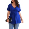 image:imagePOSESHE Womens Plus Size Tops 2026 Summer Short Sleeves Tunic Tops Casual VNeck Wrap Shirts Cute Dressy Work Blouses L4XLRoyal Blue