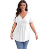 image:imagePOSESHE Womens Plus Size Tops 2026 Summer Short Sleeves Tunic Tops Casual VNeck Wrap Shirts Cute Dressy Work Blouses L4XLWhite