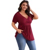 image:imagePOSESHE Womens Plus Size Tops 2026 Summer Short Sleeves Tunic Tops Casual VNeck Wrap Shirts Cute Dressy Work Blouses L4XLWine Red