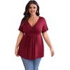 image:imagePOSESHE Womens Plus Size Tops 2026 Summer Short Sleeves Tunic Tops Casual VNeck Wrap Shirts Cute Dressy Work Blouses L4XLWine Red