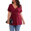 image:imagePOSESHE Womens Plus Size Tops 2026 Summer Short Sleeves Tunic Tops Casual VNeck Wrap Shirts Cute Dressy Work Blouses L4XLWine Red