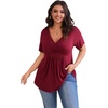 image:imagePOSESHE Womens Plus Size Tops 2026 Summer Short Sleeves Tunic Tops Casual VNeck Wrap Shirts Cute Dressy Work Blouses L4XLWine Red