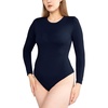 image:imagePOSESHE Plus Size Long Sleeve Bodysuit for Women Round Neck Essential Top Soft amp NonSeeThrough M5XLNavy Blue
