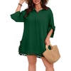 image:imagePOSESHE Womens Plus Size Swimsuit Cover Ups Shirts 2025 Fashion Summer Tassel Beach Bathing Suit for Swimwear Bikini DressGreen