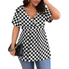 image:imagePOSESHE Womens Plus Size Tops 2026 Summer Short Sleeves Tunic Tops Casual VNeck Wrap Shirts Cute Dressy Work Blouses L4XLBlack W Grid