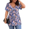 image:imagePOSESHE Womens Plus Size Tops 2026 Summer Short Sleeves Tunic Tops Casual VNeck Wrap Shirts Cute Dressy Work Blouses L4XLBlue Pink Floral