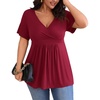 image:imagePOSESHE Womens Plus Size Tops 2026 Summer Short Sleeves Tunic Tops Casual VNeck Wrap Shirts Cute Dressy Work Blouses L4XLWine Red