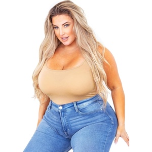 image:imagePOSESHE Plus Size Bodysuit for Curvy Women Outfits Tank Top Sexy Body SuitsBeige