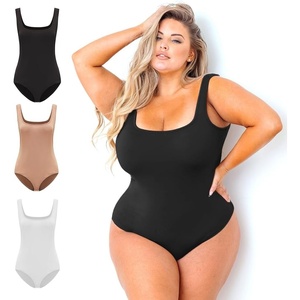 image:imagePOSESHE Plus Size Bodysuit for Curvy Women Outfits Tank Top Sexy Body SuitsBlackWhiteBeige 3 Pack