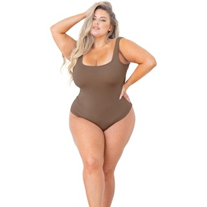 image:imagePOSESHE Plus Size Bodysuit for Curvy Women Outfits Tank Top Sexy Body SuitsLinen Brown