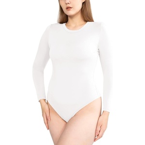 image:imagePOSESHE Plus Size Long Sleeve Bodysuit for Women Round Neck Essential Top Soft amp NonSeeThrough M5XLWhite