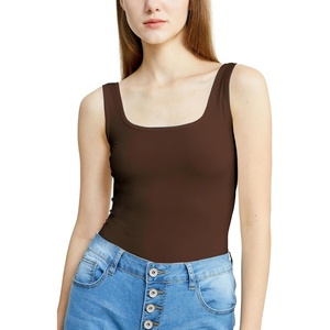 image:imagePOSESHE Womens Plus Size Bodysuit Square Neck Sleeveless Tank Top Sexy Bodysuits For Curvy Women Outfits M5XCoffee