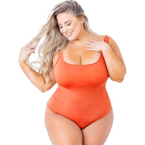 image:imagePOSESHE Womens Plus Size Bodysuit Square Neck Sleeveless Tank Top Sexy Bodysuits For Curvy Women Outfits M5XOrange