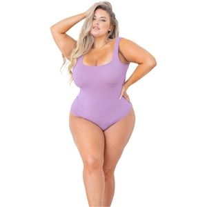 image:imagePOSESHE Womens Plus Size Bodysuit Square Neck Sleeveless Tank Top Sexy Bodysuits For Curvy Women Outfits M5XPurple