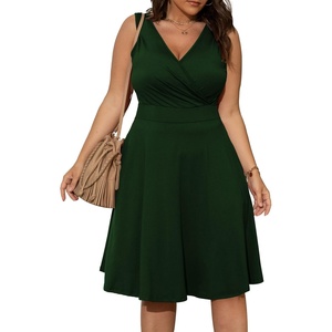 image:imagePOSESHE Womens Plus Size Dresses Summer Short Sleeve Wrap VNeck Sundress Casual Wedding Guest Cocktail Dress with Pockets06green