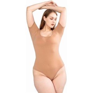 image:imagePOSESHE Womens Plus Size Short Sleeve Square Neck Tank Top Bodysuit M5XBeige