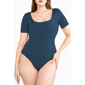 image:imagePOSESHE Womens Plus Size Short Sleeve Square Neck Tank Top Bodysuit M5XDenim Blue