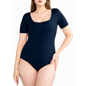 image:imagePOSESHE Womens Plus Size Short Sleeve Square Neck Tank Top Bodysuit M5XNavy Blue