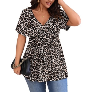 image:imagePOSESHE Womens Plus Size Tops 2026 Summer Short Sleeves Tunic Tops Casual VNeck Wrap Shirts Cute Dressy Work Blouses L4XLLeopard Dot