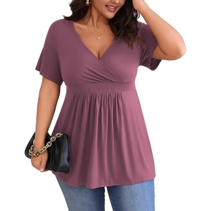 image:imagePOSESHE Womens Plus Size Tops 2026 Summer Short Sleeves Tunic Tops Casual VNeck Wrap Shirts Cute Dressy Work Blouses L4XLPurple Red