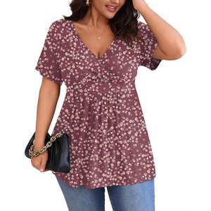image:imagePOSESHE Womens Plus Size Tops 2026 Summer Short Sleeves Tunic Tops Casual VNeck Wrap Shirts Cute Dressy Work Blouses L4XLRed Floral