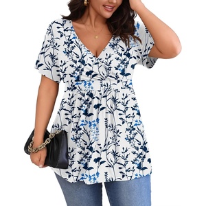 image:imagePOSESHE Womens Plus Size Tops 2026 Summer Short Sleeves Tunic Tops Casual VNeck Wrap Shirts Cute Dressy Work Blouses L4XLWater Plants