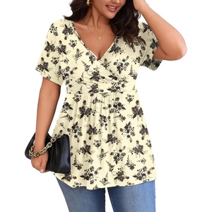 image:imagePOSESHE Womens Plus Size Tops 2026 Summer Short Sleeves Tunic Tops Casual VNeck Wrap Shirts Cute Dressy Work Blouses L4XLWater Rose